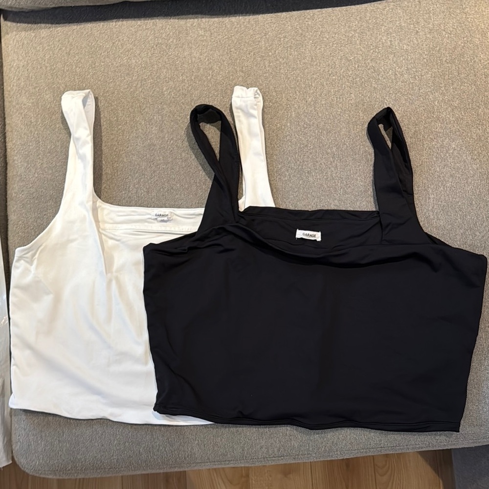 Garage White and Black fitted crop tops